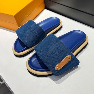 Mules Pool Pillow Flat Comfort Mule Couple Blue Denim Slides Shoes Men Designer Slippers Women Luxury Sandale Beach Sandals Vintage Print Flip Letter Slipper 35-46