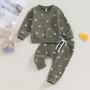 Giyim setleri sıradan erkek bebek 2 adet kıyafetler dinozor baskı uzun kollu sweatshirt elastik pantolon toddler erkekler bahar sonbahar kıyafetleri seti