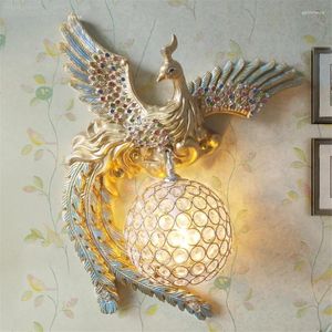 Wall Lamps French Hand-painted Crystal Phoenix Carving Craft Bedroom Living Room Lights Study Aisle Balcony LED Lighting