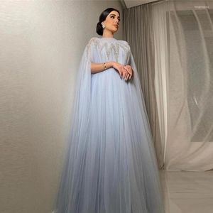 Party Dresses Fashionvane Dubai Arabic Soft Tulle Evening O-Neck Beaded Formal Prom Gowns Long Sleeves Robe Des Soiree