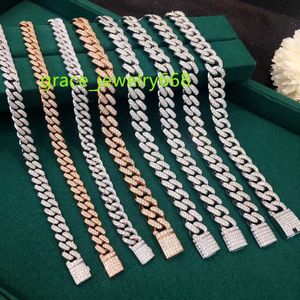 10mm duas fileiras vvs colar de diamante 925 prata esterlina pulseiras masculinas miami moissanite cubana link chain pulseira