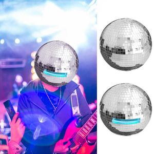 Hattar disco bollhjälm med ljus spegel glas glitter disco boll glittrande retro disco dekorationer för bar dj klubb party glänsande hatt