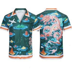 casa blanca skjortor röd drake siciliansk stil ö silk unisex hawaiian kortärmad skjorta för sommarmän