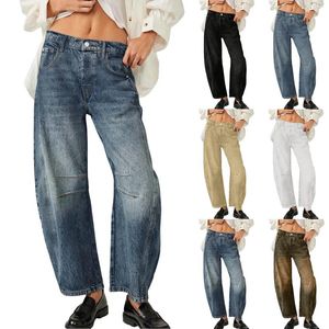 Women's Jeans Women Designer Pants Mid Rise Barrel For Wide Leg Waist Cropped Denim Baggy Air Jean Vest