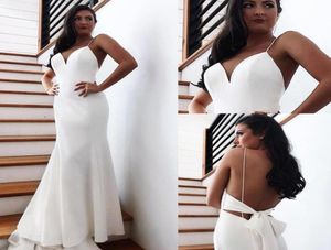 2020 barato praia sem costas vestidos de casamento sexy aberto volta com arco longo trem sereia vestidos de noiva robe de soriee bm15528572892