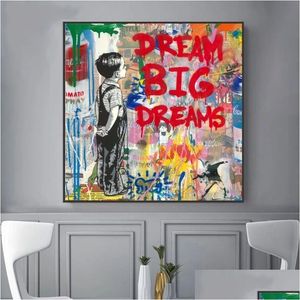 Dipinti Banksy Pop Street Art Sogno Poster e stampe Animali astratti Iti Tela sul muro Immagine Home Decor Drop Delivery Gard Otkwn