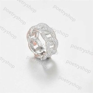 Band Rings Hip Hop Stunning Full Pave Diamond Vintage Jewelry Sterling Sier rose Gold Fill White CZ Women Wedding Link Chain Band Ring Gift