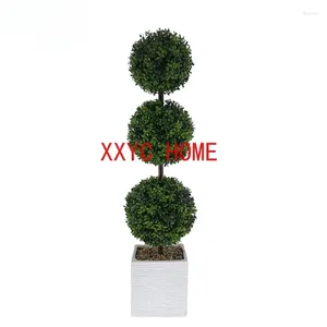 Decorative Flowers Artificial Boxwood Potted Three Cement Flowerpot For Home Decoration Garden Courtyard Porch Outdoor