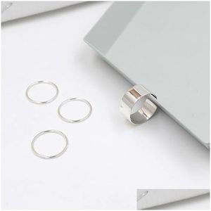 Band Rings 925 Sterling Thumb Glossy For Women Big Faced Wide Finger Uni Jewelry Fashion Gift Drop Delivery Ring Dhj9E