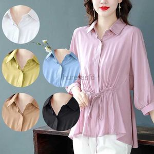 Women's T-Shirt Womens solid loose lace top fashion shirt Tunics Spring 3/4 sleeve casual chic pleated top 240323