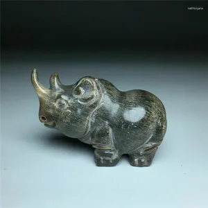 Decorative Figurines 2.01" Chinese Natural Ox Horn Hand Carving Rhinoceros Statue Pendant Desk Decoration Home Collection Ornaments Gift