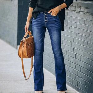 Calças jeans femininas calças jeans calças femininas estiramento fino ajuste multi botão queimado com bolsos vetement femme