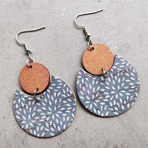 Dangle Earrings Simple Geometric Bohemian Wave Points Leaves Stripes Texture Crescent Wood Stitched Leather