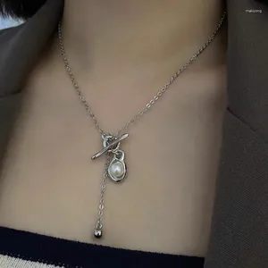 Ciondoli Collana in argento sterling 925 Perla irregolare OT Chiusura Palla Punk geometrica per le donne Ragazza gioielli regalo Commercio all'ingrosso di goccia