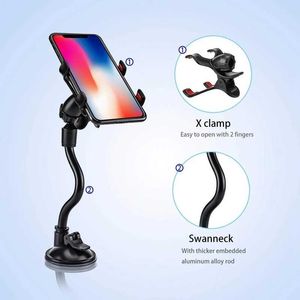 Mobiltelefonmonteringshållare 360 ​​Rotera Sucker Car Phone Holder Flexible Mount Stand Mobile Cell Support för iPhone Samsung Clip Phone Holder i CAR 24322