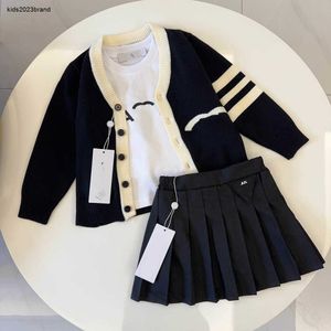 New baby clothes kids tracksuits spring three-piece Size 90-140 CM girls Knitted cardigan base shirt and pleated skirt 24Mar