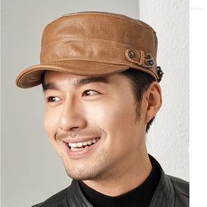 Ball Caps Men's Military Hats Quality Cowhide Genuine Leather Hat Men Autumn Winter Thermal Size Brands Baseball