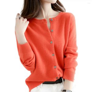 Mulheres malhas camisola feminina elegante tripulação pescoço cardigan macio de malha para conforto diário elegante manga longa botão encerramento