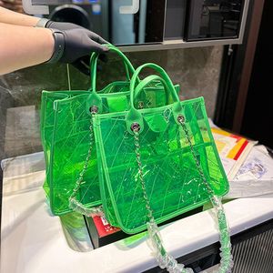 Channells Bags Jelly Chain Schulter-Strandtasche, transparent, große Geldbörse, transparente PVC-Handtaschen, Umhängetaschen, Hardware-Buchstabenkette, Leder-Tragetaschen