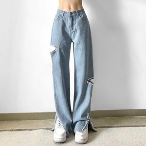 Kvinnors jeans jean kjol kläder kvinnor hög midja lös pearl baggy denim pants casual byxor boot cut ropa de mujer