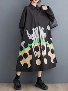 Casual Dresses Xitao Print Shirt Dress Loose Fashion Long Sleeve Turn-Down Collar Women 2024 Inledande Spring Lyd1472