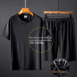 Mens Sports Suit Fashion Shorts Tshirt 10XL Summer Breattable Mesh Casual Jogger Clothing Outdoor Sportswear 240312