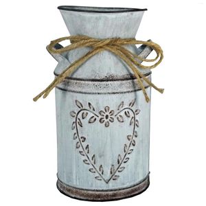 Vase Vintage Flower Vase Tin Bucket Iron Jugs for Home Office Party Festival Decoration Wrought Country Style Pot Desk Decor