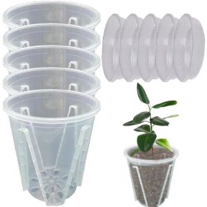 Plantadores 5 pçs vaso de flores claro orquídea plantador vasos com 5 bandejas raiz respirável recipiente de crescimento slots jardim planta pote copo