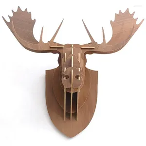 Estatuetas decorativas arte moderna 3d quebra-cabeça de madeira diy criativo cabeça de alce montado na parede presente artesanato decoração para casa murais decoração nórdica