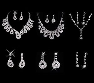 2021 Rhinestone Halsband bröllop smycken set brudtillbehör örhängen skepp billigt för brudparty afton prom klänning6631835