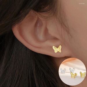 Stud Earrings 925 Sterling Silver Zircon Butterfly For Women Girl Simple Cute Insect Design Jewelry Party Gift Drop