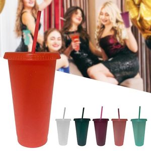 Mugs 470/700ML Cup PP With Lids And Straws Reusable Coffee Cups Bubble Tea Sequin Glitter For Party Bar Home Drinkware