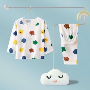 Conjunto de algodão puro de manga comprida para casa infantil, estilo fino de verão, roupas com ar condicionado para meninas, pamas de bebê desossadas masculinas