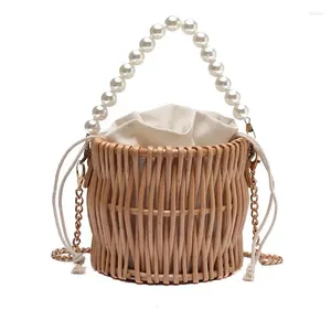 Bolsas de ombro Mulheres Senhoras Crossbody Rattan Bucket Bag Tote Bolsa Bolsa Messenger Satchel