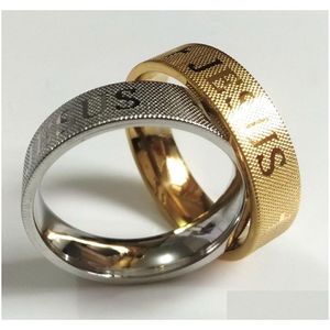 Band Rings 24Pcs Jesus Cross Net Surface Grid Stainless Steel Ring High Quality Shiny Comfort Fit Men Women Thick Relius Xma Dhgarden Dhi4A