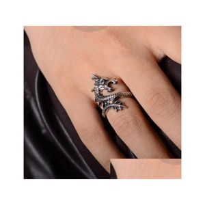 Cluster Rings Charms Punk Rock Fashion Exaggerated Dragon Shaped For Men And Women Adjustable Size Drop Delivery Jewelry Ring Dh2R4