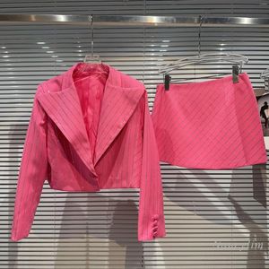 Vestidos de trabalho 2024 outono conjuntos de saia curta 2 peça conjunto feminino menina listras verticais strass terno jaqueta blazer outfit femme