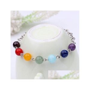 Colares frisados ​​7Chakra Reiki Beads Cura Gemstone Charms Pingente Colar Yoga Ncing Lapis / Turquesa / Ametista Cristal / Jade Moda Dhjzb