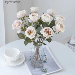 Faux Floral Greenery 5Pcs Artificial Flowers Silk Roses Bouquet For Wedding Home Table Decor Manual Flower Arrangement Accessories Crafts Fake Flower Y240322