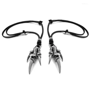 Zincirler 2x alaşım deri kolye kolye ejderha pençesi gotik ayarlanabilir 16 - 26 inç zincir adam kadın gümüş siyah renk