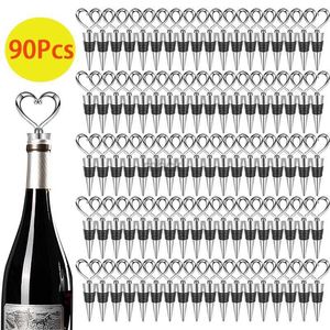 Narzędzia barowe 90pcs wina wina ślub ślub ślub ślubny dla gości Silver Heart Wine Butelka Stoppers Serce Champagne Stoppers Wine Savers 240322