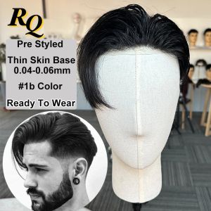 Toupees Toupees Pre Cut Thin Skin Toupee Men V Looped Human Hair Men 1B 0.040.06 mm Hair Replacement Systems Piece Protesis Hombre Male