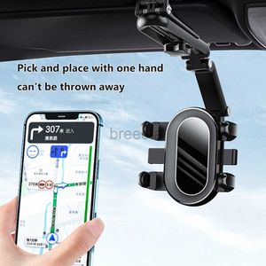 Cell Phone Mounts Holders 1080 Rotation Car Clip Sun Visor Cell Phone Holder Universal Phone Mount for iPhone XS GPS Rearview Mirror Stand Car Mobile Clip 240322