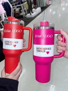 Mugs Winter Pink Shimmery With 40OZ H2.0 Tye dye Mugs Cups Cosmo Pink Tumblers Thermal Insulated 40 Oz 2nd Generation Target Red Capacity Car Cups Q240322