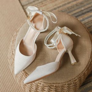 Sapatos bombas para mulheres 2023 saltos manchados saltos altos saltos de pérola feminina tênis de casamento tênis de casamento bombas de noiva