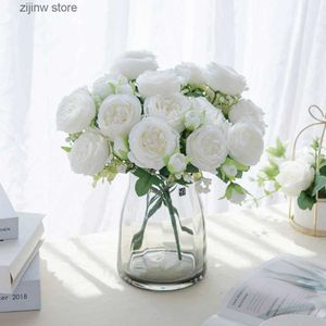 Faux Floral Greenery 30Cm Artificial Flowers Silk Peony Bouquet Scrapbooking Diy Wedding Garlands Pink Roses Vase for Home Christmas Decorations Y240322