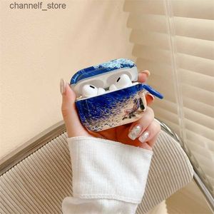 Earphone Accessories Sea Wave Sandbeach Oil Painting Soft Earphone Case for Airpods Pro 1 2 3 Pro 2 Cover Wireless Earbuds Cover for Airpods 2 CaseY240322