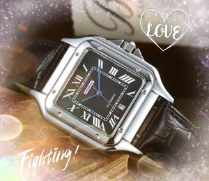 Luxo quadrado romano dial relógios homens importados movimento de quartzo preto marrom cinto de couro genuíno super brilhante moda popular pulseira de ouro relógio presentes