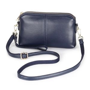 Luxo genuíno couro de vaca preto/azul 5 cores pequena bolsa ombro feminino duplo zíper crossbody mensageiro bolsas cartão bolso 240314