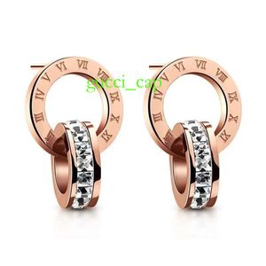 Stud Coreano Simples Roma Designer Letras Brincos Rosa Ouro Aço Inoxidável Anéis Brinco Brinco com Brilhante Cristal Zircão Jóias